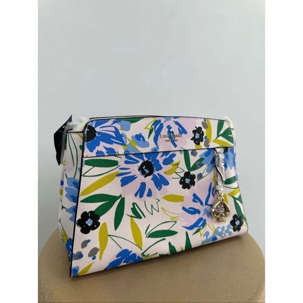 Kate Spade Madison Floral Blue Yellow Green Medium Top Handle Satchel